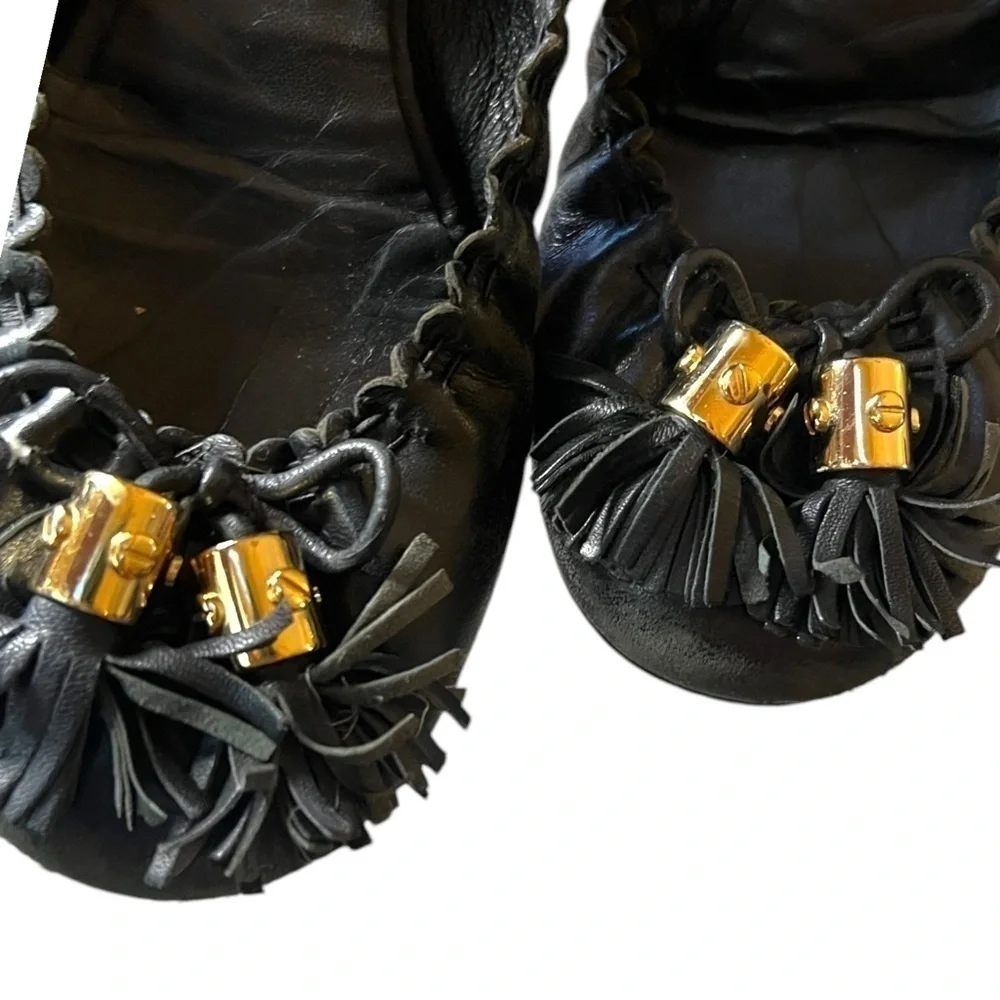 ▶️ Tory Burch ◀️ Reese Black Flats with Tassels. 6.5